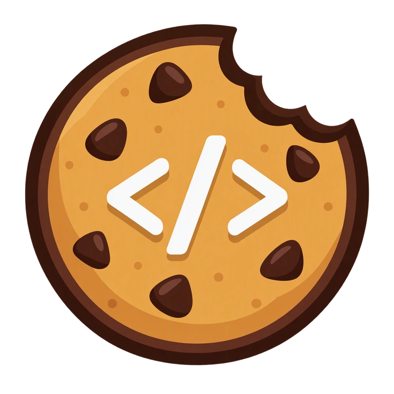 Cookie Coders logo: a bitten chocolate-chip cookie with white code brackets